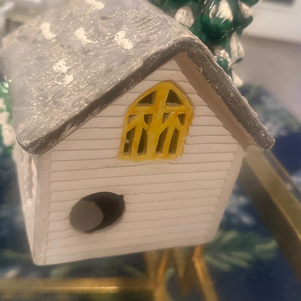 Vintage 1979 Department 56 Charming Holiday Village House with Snowy Green Tree